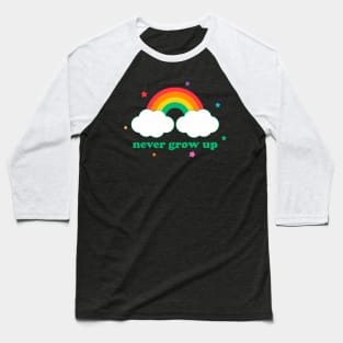 Retro Never Grow Up Funny Vintage Aesthetic Rainbow Streetwear Baseball T-Shirt